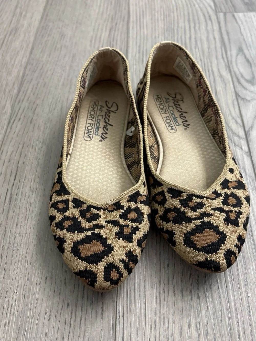 Skechers Women's Leopard Print Slip-On Ballet Flats in Tan and Black